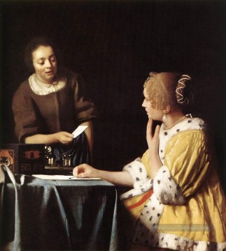  Nu Tableau - Dame avec sa servante tenant une lettre baroque Johannes Vermeer